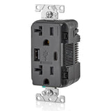 Leviton Type A & Type-C USB In-Wall Charger with 20A Tamper-Resistant Outlet, USB Charger for Smartphones and Tablets. Not for Laptops, T5833-E, Black