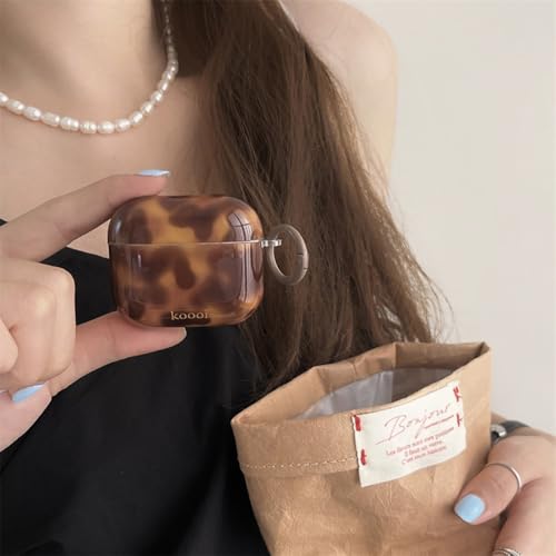 Compatible for AirPods 4 Case with Cleaner Kit Cute Cool Brown Leopard Cool Amber Tortoise Aesthetics Design Shockproof Love Keychain Cover for Girls