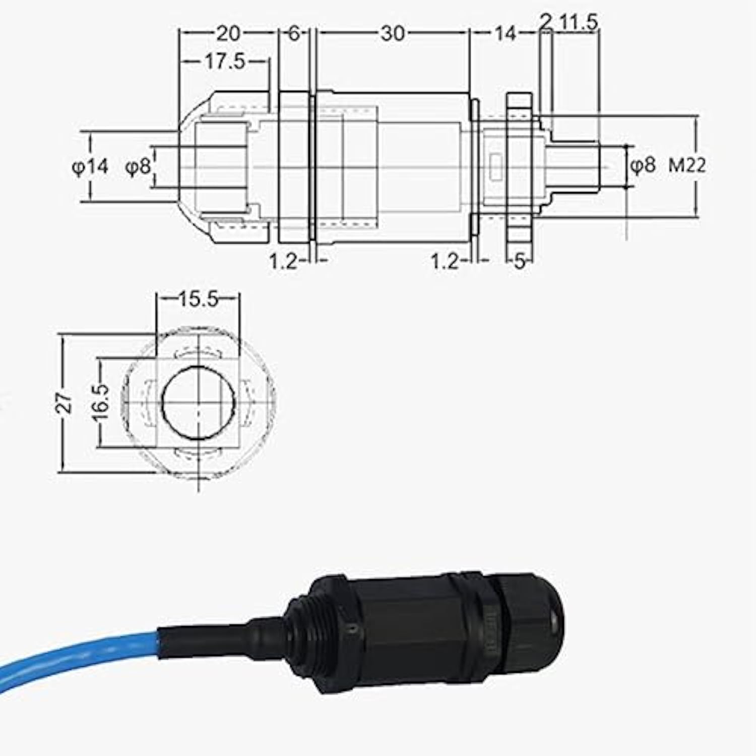 5Pcs M22 Waterproof Ethernet Cat6 Rj45 Connector Ip67 Outdoor Lan Coupler Adap