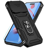 Military-Grade iPhone 17 Pro Max Phone Case with HD Screen Protector and Slide Camera Cover and Rotated Ring Kickstand, Black