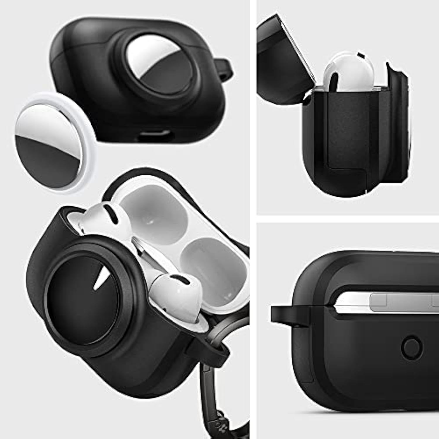 Spigen Tag Armor Duo Designed for Airpods Pro Case and AirTag Cover with Carabiner [Dual Layer Solid Protection] - Matte Black