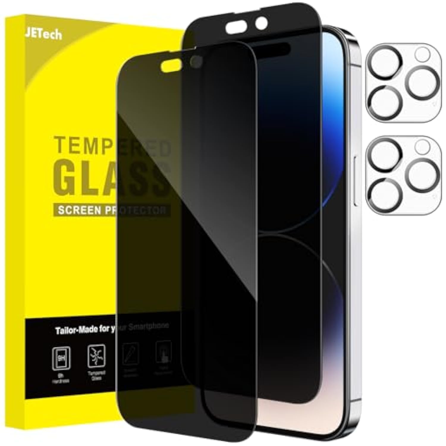 JETech Privacy Full Coverage Screen Protector for iPhone 14 Pro Max 6.7-Inch, with Camera Lens Protector, Anti-Spy Tempered Glass Film, 2-Pack Each