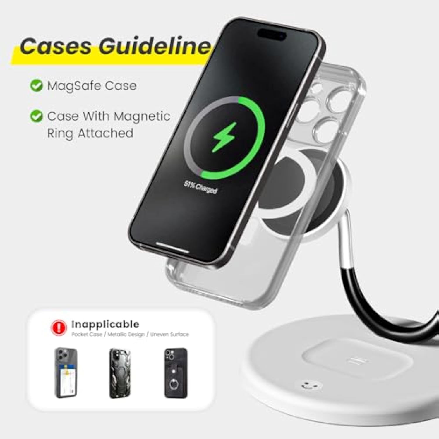 Magnetic 3-In-1 Wireless Charging Station - Qi 15W Fast Charger For Apple Mag Safe Iphone 16-11 Pro Max Watch Ultra & Airpods Pro, Premium Luxury Smile Face Office Desk Organizer Gift-Ready (White)