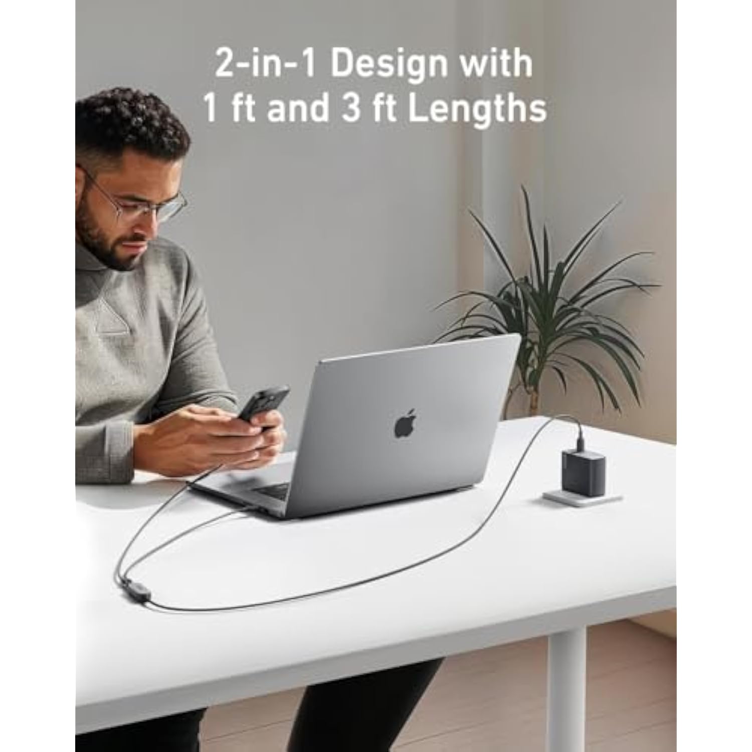Anker Cable,4FT 2-in-1 USB C to USB C Cable 140W Max,Fast Charging for iPhone 16/16 Pro Max/15 Series,MacBook Air/Pro,and More(Braided,Black)