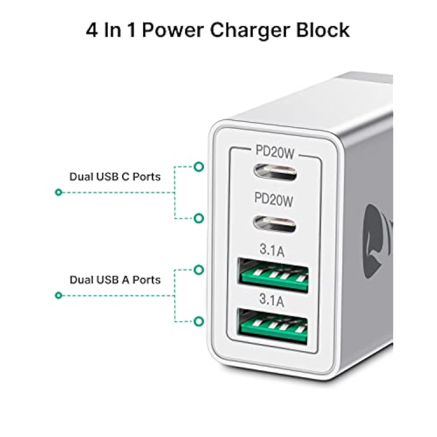 [2-Pack] 40W USB C Wall Charger, 4-Port PD+QC Block for iPhone & Samsung