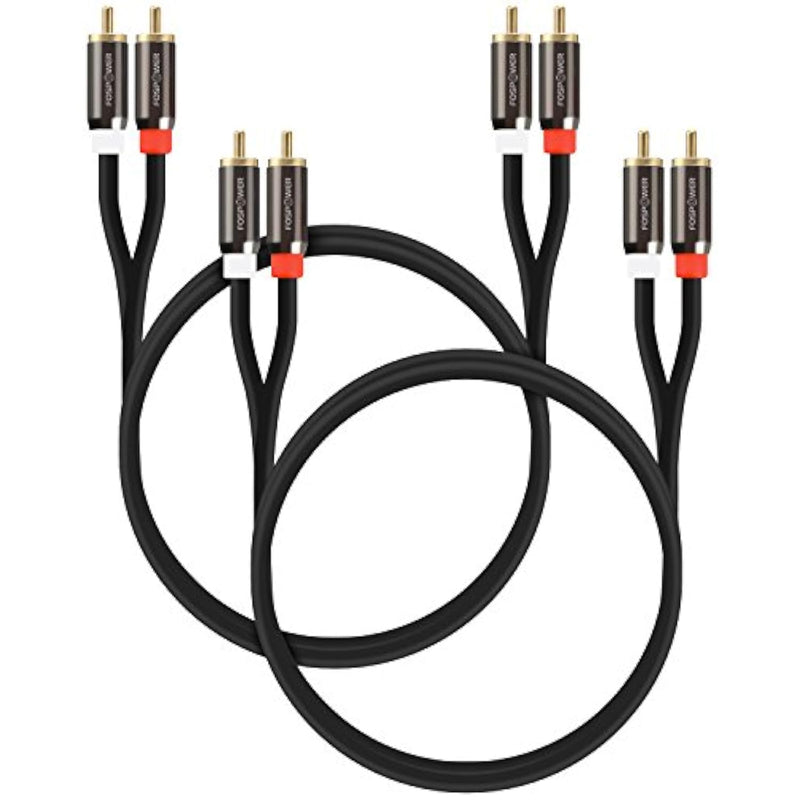 FosPower (2 Pack) 2 RCA M/M Stereo Audio Cable [24K Gold Plated | Copper Core] 2RCA Male to 2RCA Male [Left/Right] Premium Sound Quality Plug - 3FT