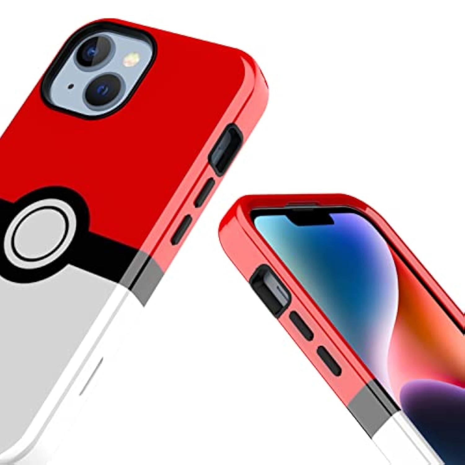 Case For Iphone 15 - Cartoon Kawaii Red&White Ball Pattern Hard Pc And Inner Silicone Hybrid Dual Defender Case For Apple Iphone 15