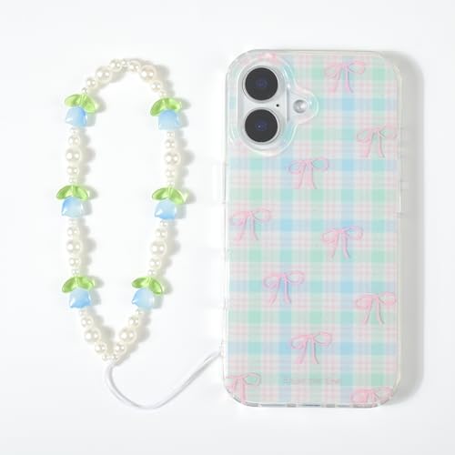 Beaded Phone Charms Cute Aesthetic Tulip Lanyard Strap Girl Wrist Chain, Phone Keychain Decoration for Wallet AirPods-Blue