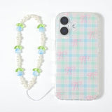 Beaded Phone Charms Cute Aesthetic Tulip Lanyard Strap Girl Wrist Chain, Phone Keychain Decoration for Wallet AirPods-Blue