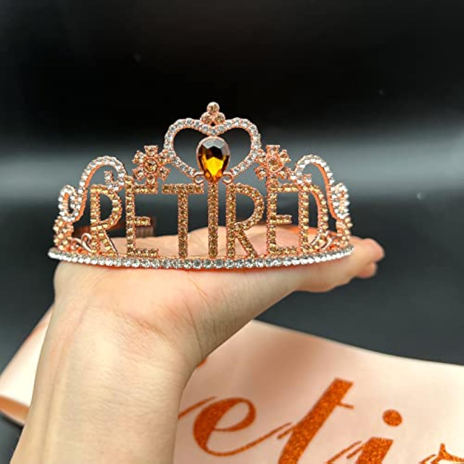 Retirement Party Decorations Retirement Gifts For Women Retirement Tiara And Sash Set Rose Gold Glittery Stain Sash Crystal Crown For Women Retirement Decorations