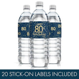 Navy Blue And Gold Happy 80Th Birthday Water Bottle Labels - 20 Waterproof Stickers, 80Th Birthday Party Decorations