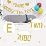 Twins Double the Love Banner Gold Glitter Baby Shower Birthday Decor