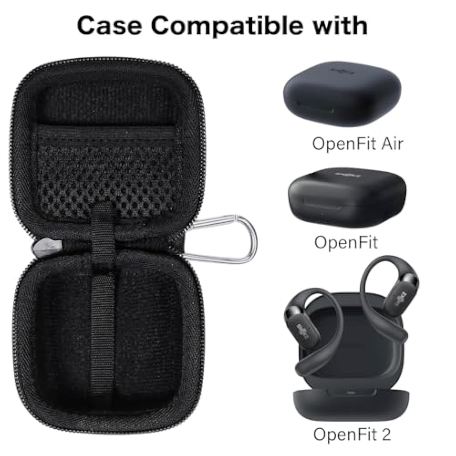 co2CREA Hard Case Replacement for SHOKZ New OpenFit 2 / OpenFit Air/OpenFit Open-Ear True Wireless Bluetooth Headphones with Microphone, Black