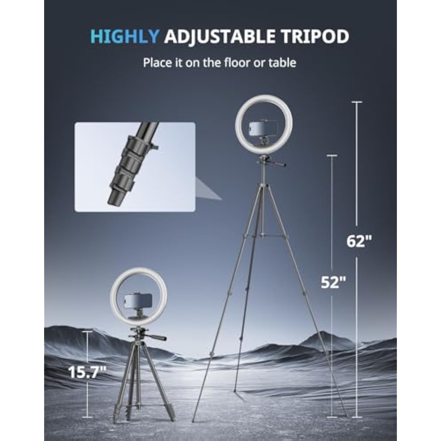 12 Inch Ring Light With Stand, Selfie Ring Light With 50" Extendable Tripod Stand & Phone Holder For Live Stream/Makeup/Youtube Video