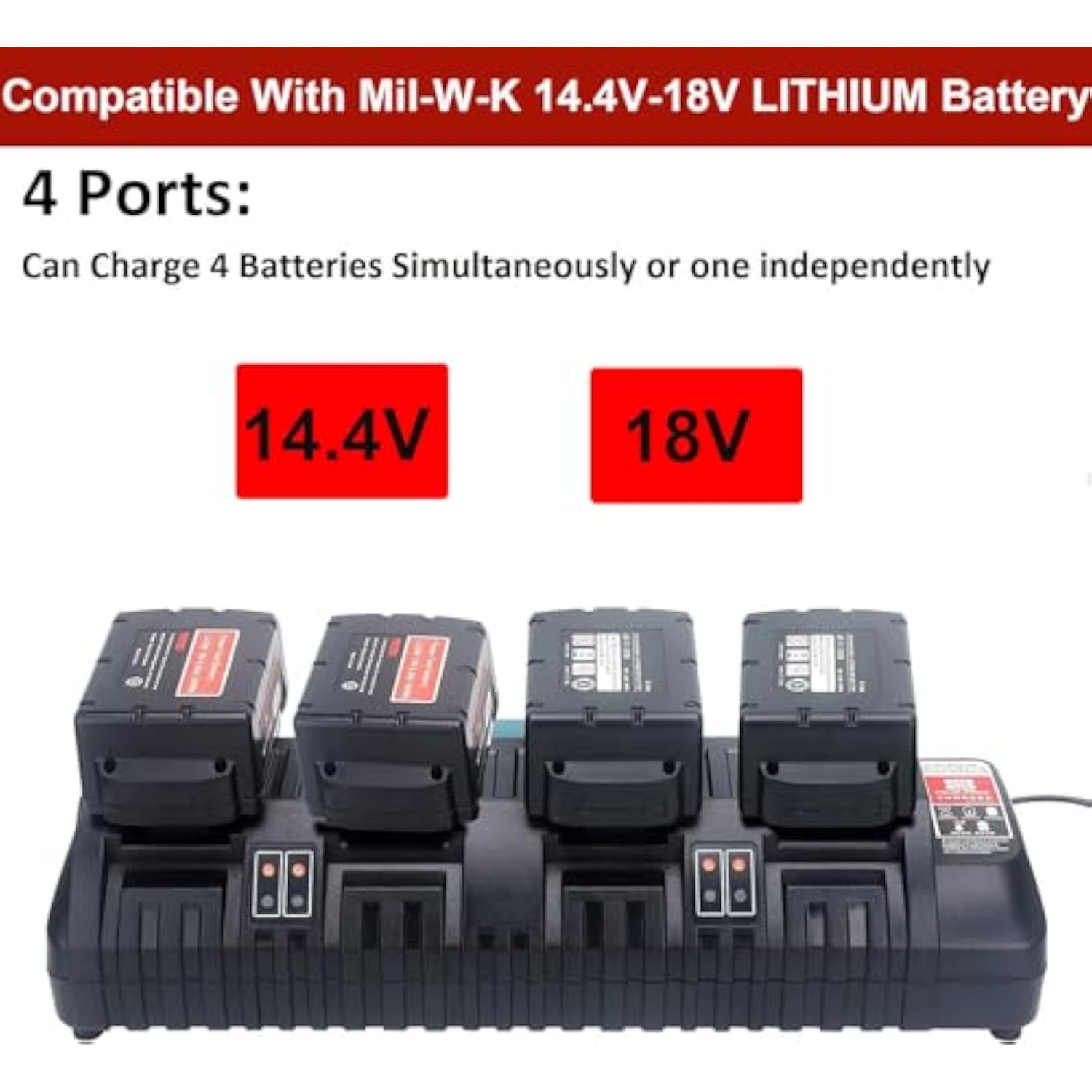 18V 4-Port Battery Charger 48-59-1804, Simultaneous Rapid Charger For 14V & 18V Lithium Ion Battery 48-11-1862 48-11-1850 48-11-1840 48-11-1815 48-11-1820 48-11-1828