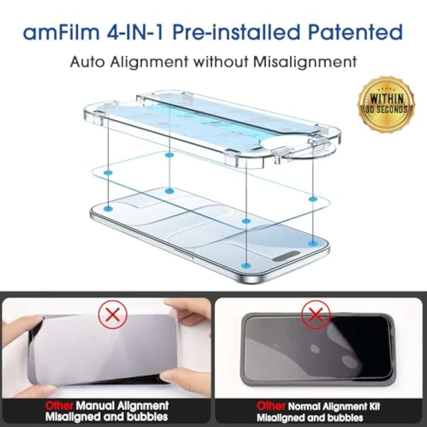 amFilm OneTouch Screen Protector for iPhone Air 17 6.5" + Camera Lens Protector | Auto-Alignment Install | Bubble Free | 9H Tempered Glass | Shatterproof | FHD Clarity | Case Friendly | 2+2 Pack