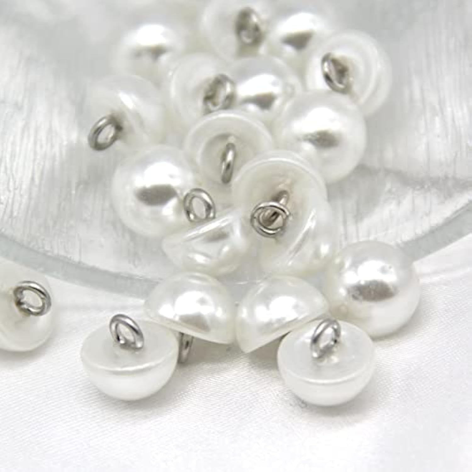 10Mm Half Domed Pearl Buttons, Semi-Circle White Faux Pearl Buttons Fo