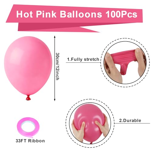 Hot Pink Balloons 100pcs 12 Inch Bright Pink Latex Party Balloons