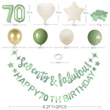 Sage Green 70th Birthday Banner and Foil Balloon Party Decor