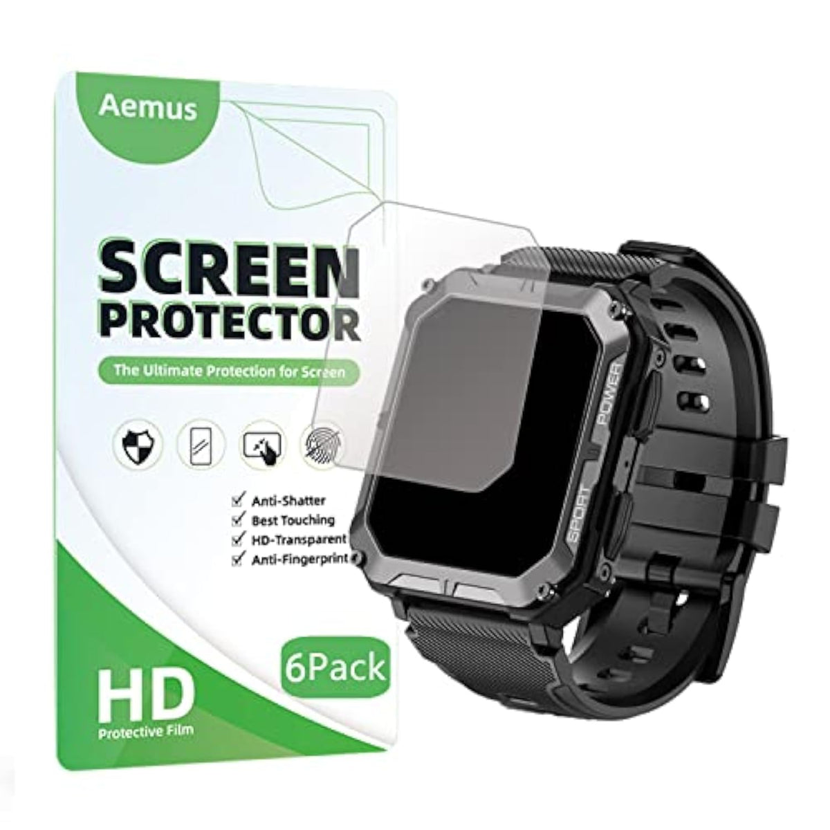Compatible For Pureroyi Military Smart Watch Screen Protector (6 Pack) Compatible For Viran/Rgthuhu C20 Pro 1.83'' Smartwatch Hd Pet Film