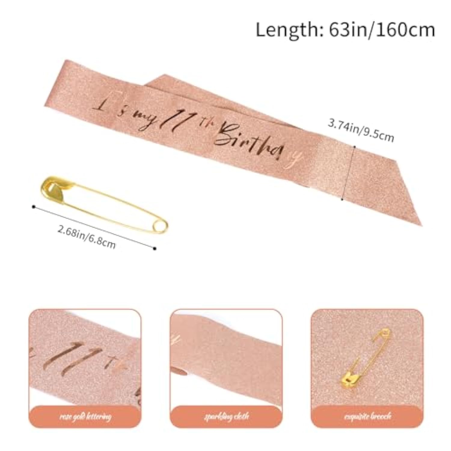 11Th Birthday Sash And Tiara Set Rose Gold Birthday Sash Crown Birthday Party Favors Supplies For Birthday Party