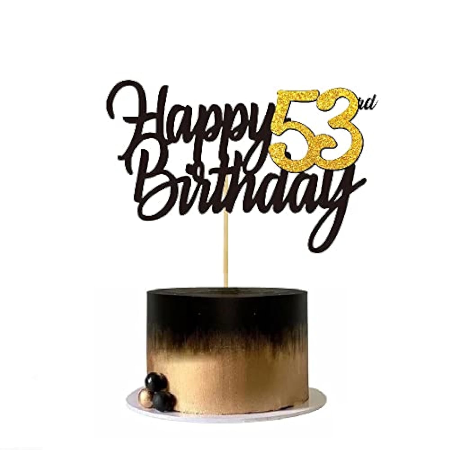Happy 53Rd Birthday Cake Toppers Glitter 53Rd Anniversary Cake Topper 53 Years Loved Bday Decorations 53 Gold Birthday Cake Decorations Fifty-Three Party Supplies For Women Men(Black Gold)
