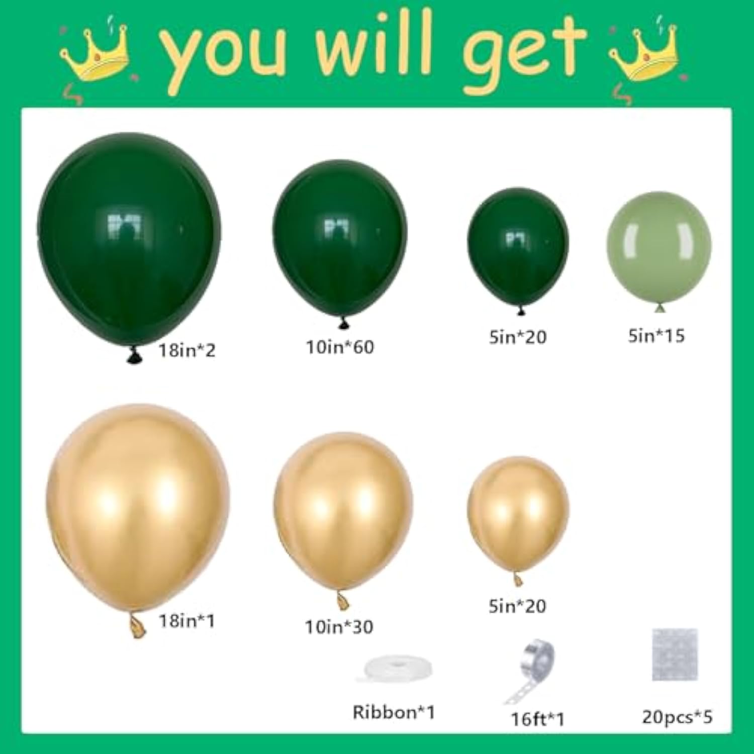 151pcs Green & Gold Balloon Arch Kit for Birthday, Baby Shower  Wedding Decor