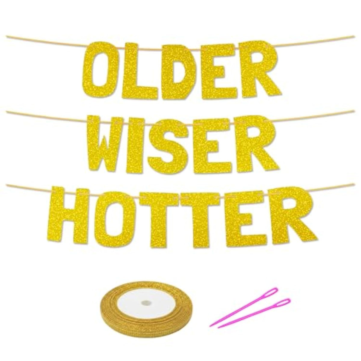 30Th 40Th 50Th 60Th 70Th 80Th Birthday Decorations (Glitter Golden) - 7.1" Large Glitter Letters, 900" Ribbon & Two Threading Needles Diy Kit