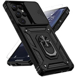 For Samsung Galaxy S25 Ultra Case With Slide Camera Cover Hd Screen Protector [Military Grade Drop Tested] Magnetic Ring Holder Kickstand Protective Phone Case For Samsung Galaxy S25 Ultra 2025, Black