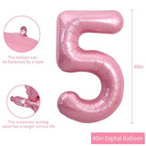 40 Inch Light Pink Large Numbers 0-9, Number 5 Digital Helium Balloon, Pink Foil Mylar Big Number Pastel For Birthday Party Anniversary Supplies Decorations