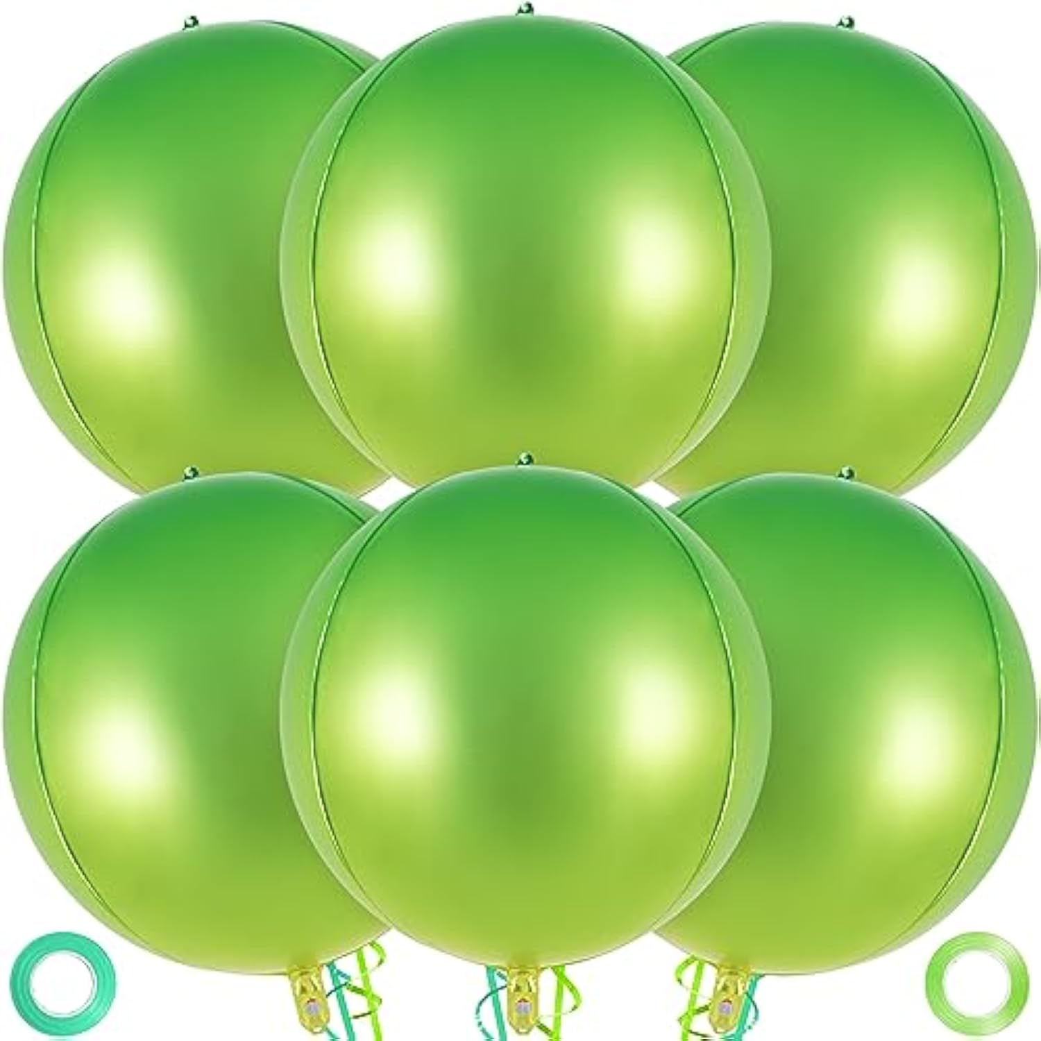 6pc 22-Inch Metallic Gradient Green Sphere Balloons Large Foil Party Decor