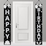 Black Silver Happy Birthday Party Supplies, Porch Sign & Backdrop Decor For Men Women, 16Th To 90Th Birthdays
