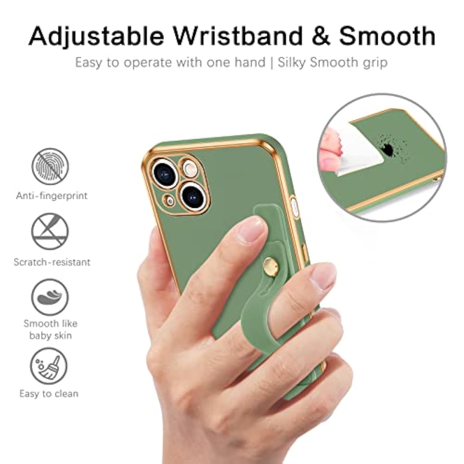 Iphone 13 Case, Slim Fit Soft Tpu With Adjustable Wristband Kickstand, Scratch Resistant Shockproof Protective Phone Cover For Apple Iphone 13 6.1 Inch, Green