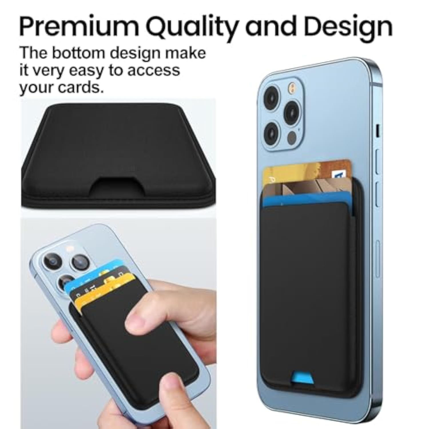 [2 Pack] Magnetic Wallet Card Holder for MagSafe iPhone 15/14/13/12 - Midnight & Blue