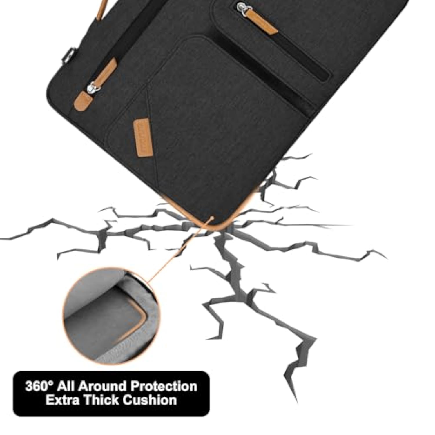 MOSISO 360 Protective Laptop Shoulder Bag, 15-15.6 inch Computer Bags Compatible with MacBook Pro 16, HP, Dell, Lenovo, Asus Notebook, Side Open Messenger Bag with 4 Accessory Pockets & Belt, Black