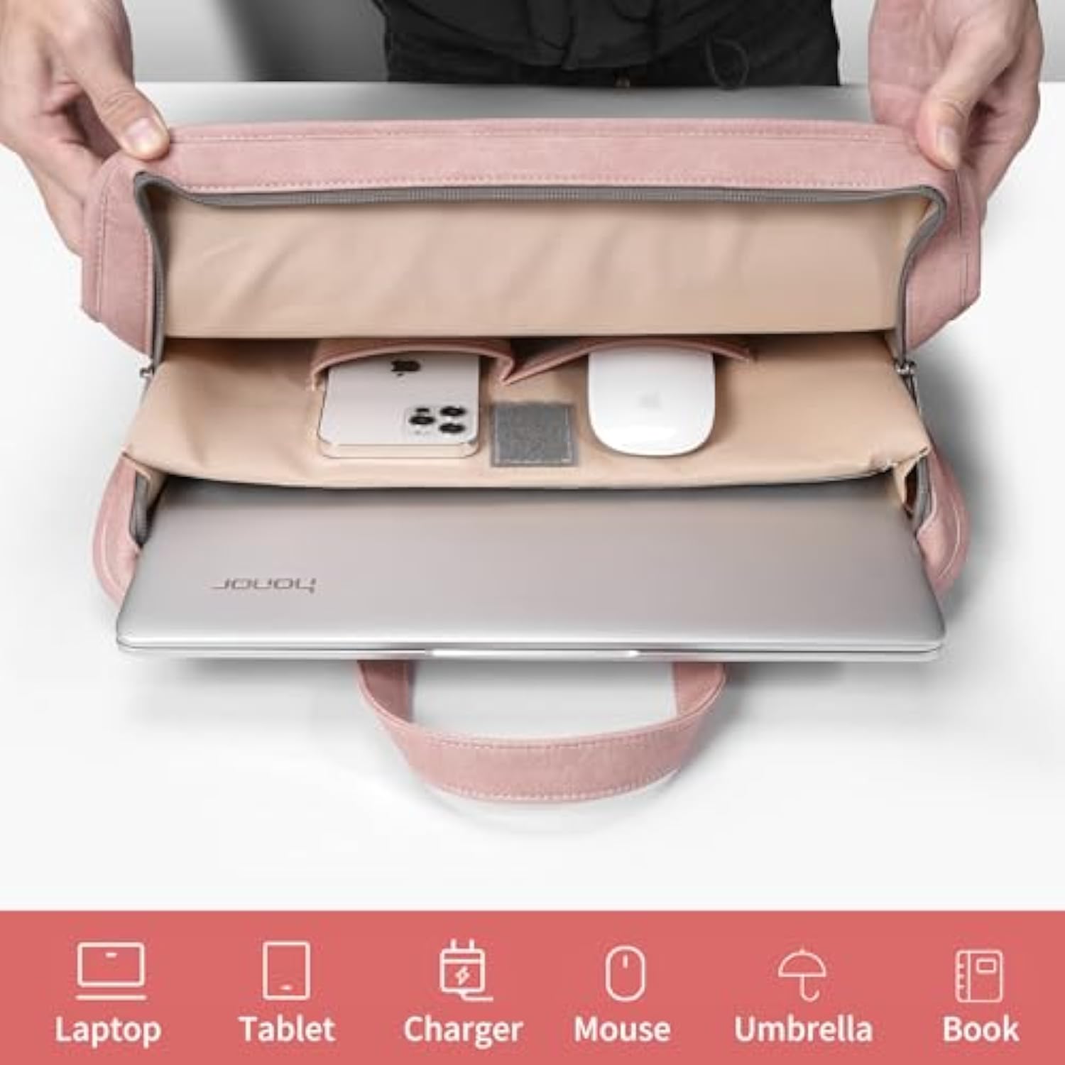 Protective Sleeve Case Bag Compatible With Macbook Pro 16 Inch, 15.6 Inch, Hp, Dell, Acer Aspire, Asus Notebook, Computer Bag With Shoulder Strap,Pocket,Handle, Pink