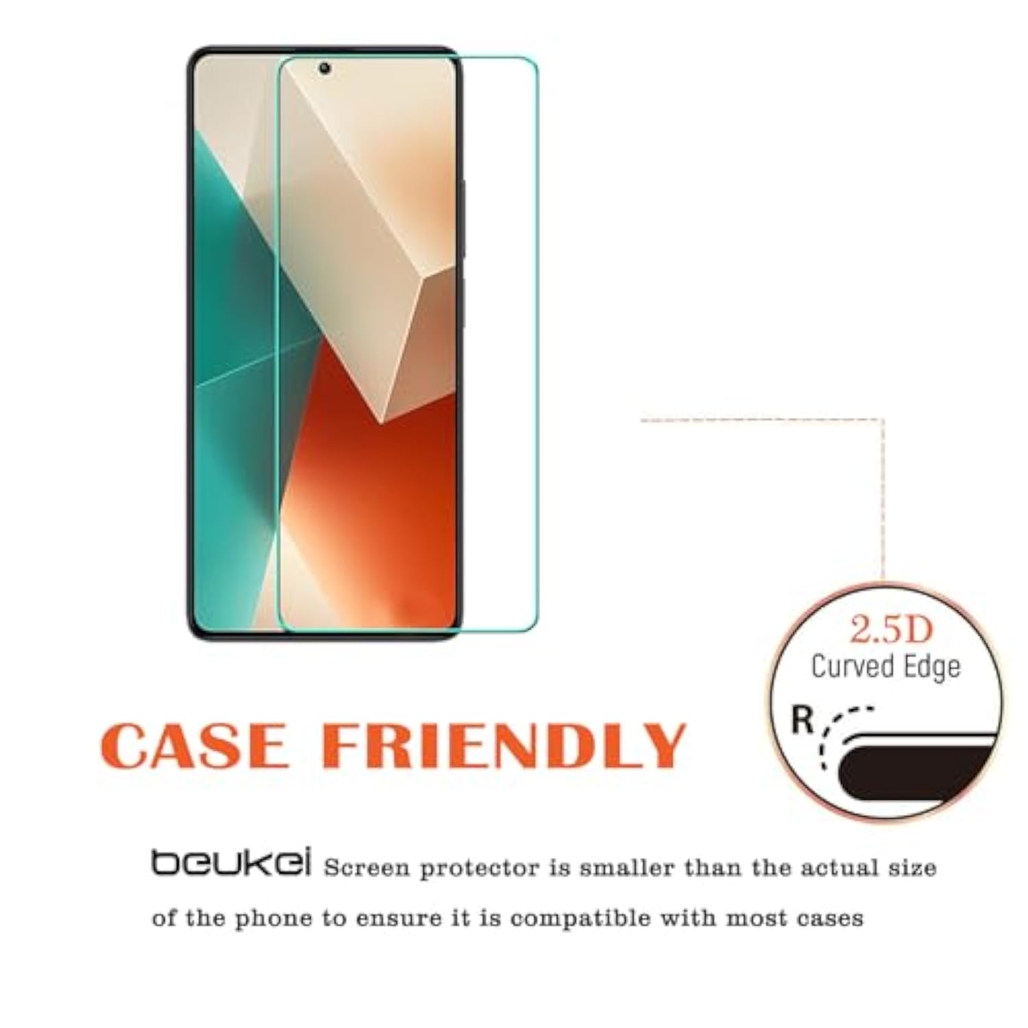 (3 Pack) Compatible For Xiaomi Redmi Note 13 Screen Protector Tempered Glass,Touch Sensitive,Case Friendly, 9H Hardness