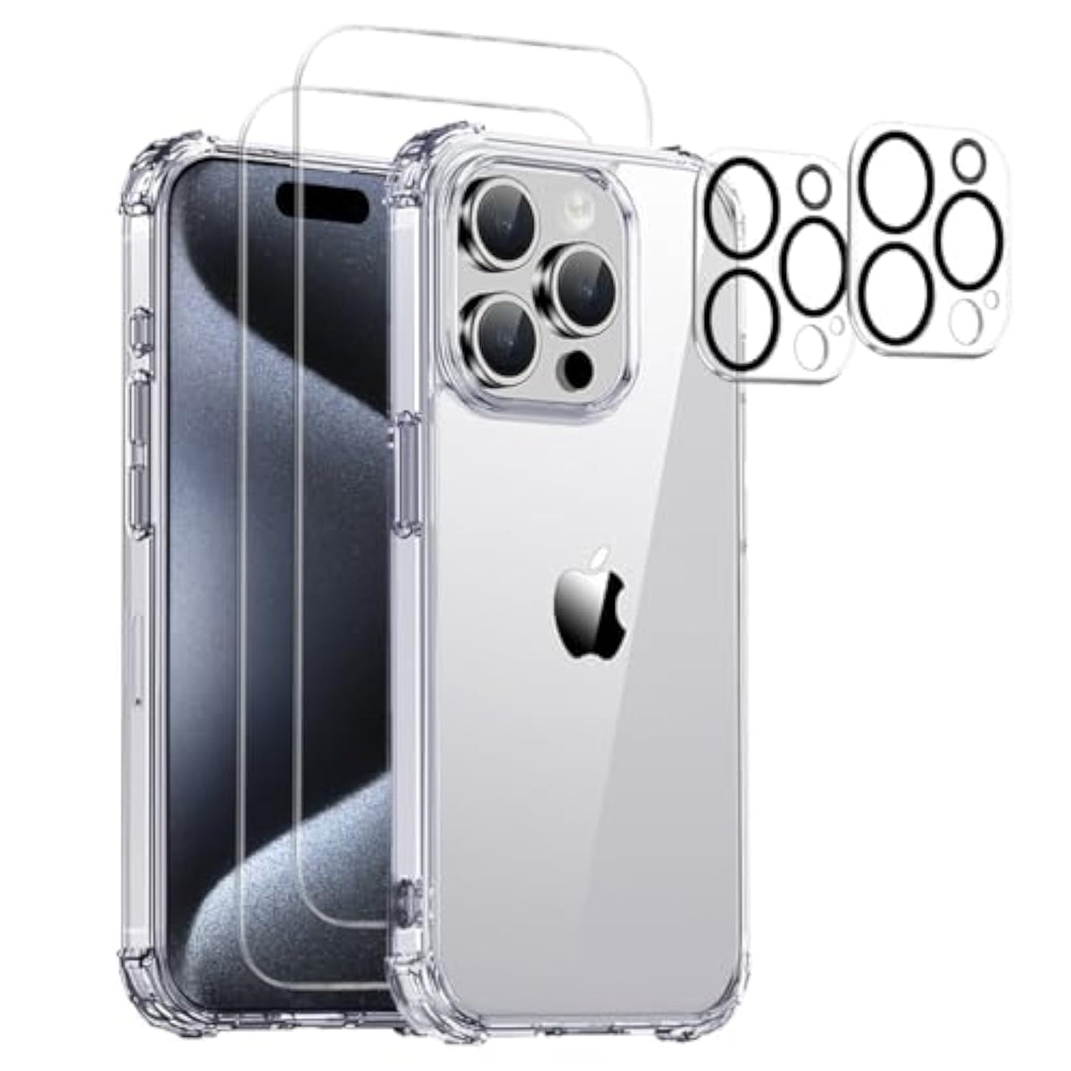iPhone 15 Pro Max Clear Case 5-in-1 Lens Glass Screen Protector