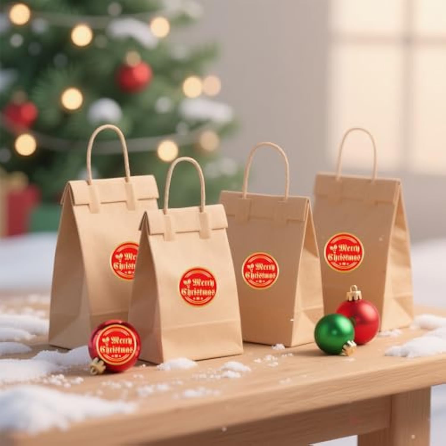 120Pcs Merry Christmas Stickers, 2" Large Christmas Stickers For Cards With Holly Snowflake, Gold Foil Xmas Stickers For Envelopes Boxes Goodie Bag Xmas Decorations