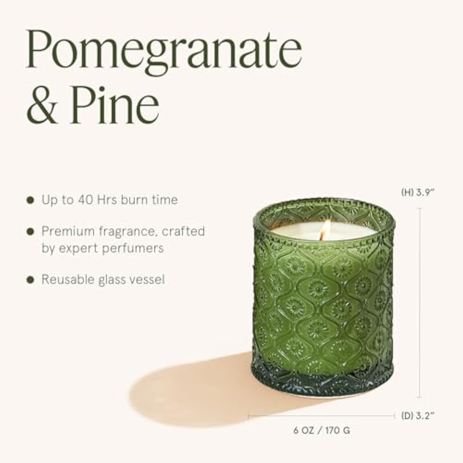 Christmas Candles, Pine & Pomegranate Candle -Lemon, Pomegranate & Pine | 6 Oz Natural Soy Wax | 40 Hours Clean Burn | Gift-Ready For Hosts, Gatherings | Elegant Home Décor