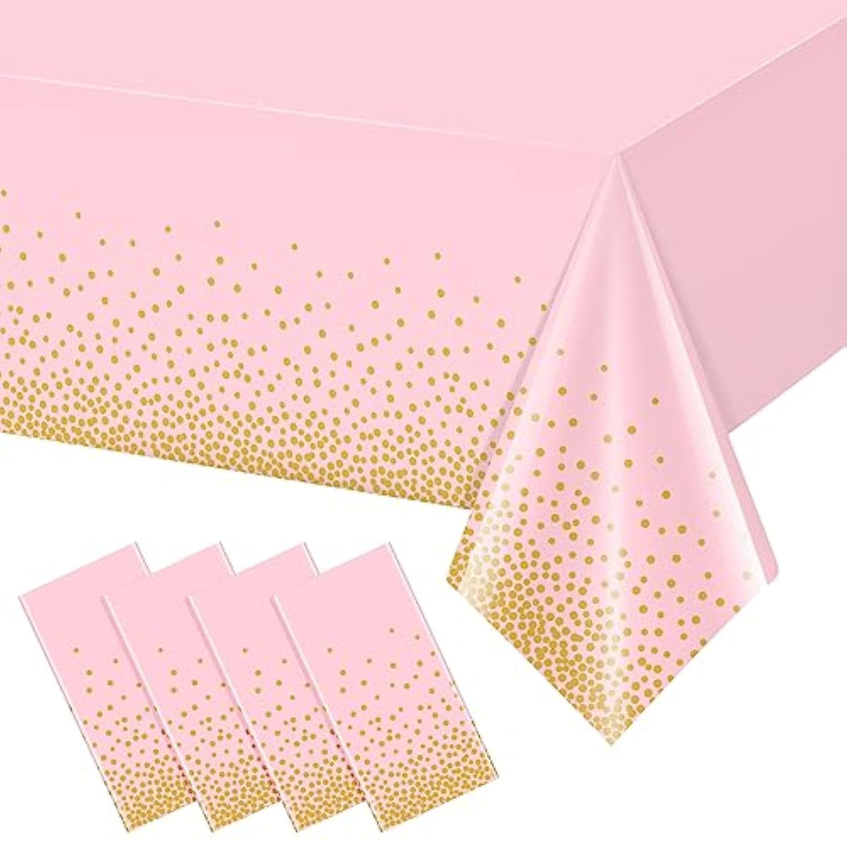 4 Pack Pink And Gold Plastic Tablecloth For Parties, Pink Disposable Table Cloth For Rectangle Tables, Gold Dot Confetti Light Pink Tablecloth For Birthday Wedding Baby Shower Party, 54X108