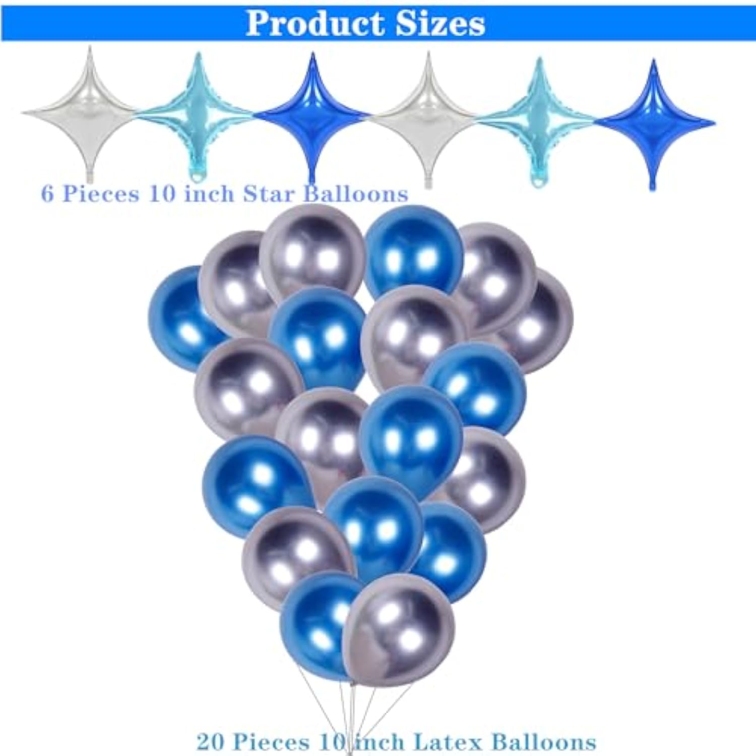 44 Pieces Pajama Party Balloons Blue Moon Star Heart Aluminum Foil Balloons Silver Latex Balloons For Girls Women Boys Slumber Party Sleepover Birthday Party Spa Party Decoration (Blue)