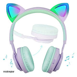 Kids Wireless Headphones, Ct-7S Cat Ear Bluetooth, 85Db Volume Limiting, Led Light Up Over Ear With Microphone For Laptop/Pc/Tv (Purple&Green)