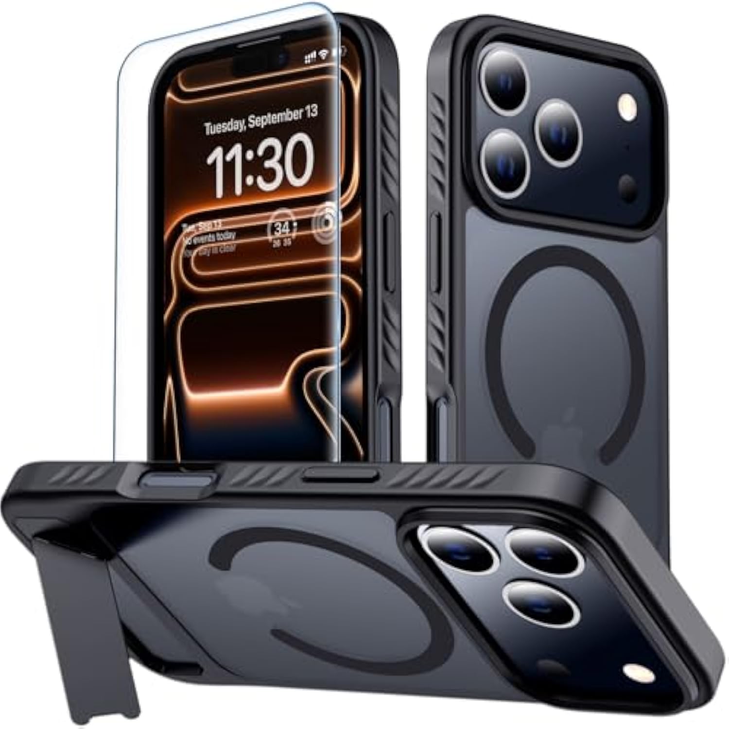 For Iphone 17 Pro Case With Kickstand,[Compatible With Magsafe] [12Ft Military Grade Protection] Slim Translucent Matte Shockproof Phone Case,6.3",Black