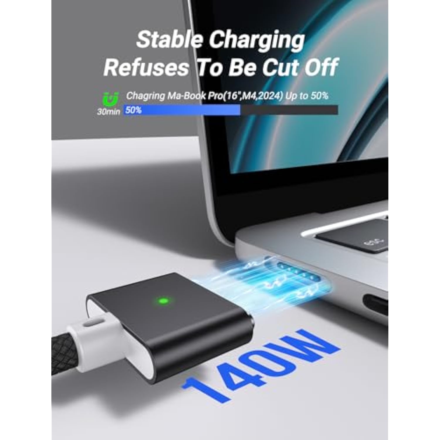 140W Usb-C To Magnetic 3 Cable (6.6Ft,Black) Fit For Macbook Air Charger Mag-Safe Gen 3 Port, Magnetic Safe 3 Cable Fit For 2024 Macbook Pro 14” 16" M4, 2023 Mac-Book Air 13“ 15" M3 & More