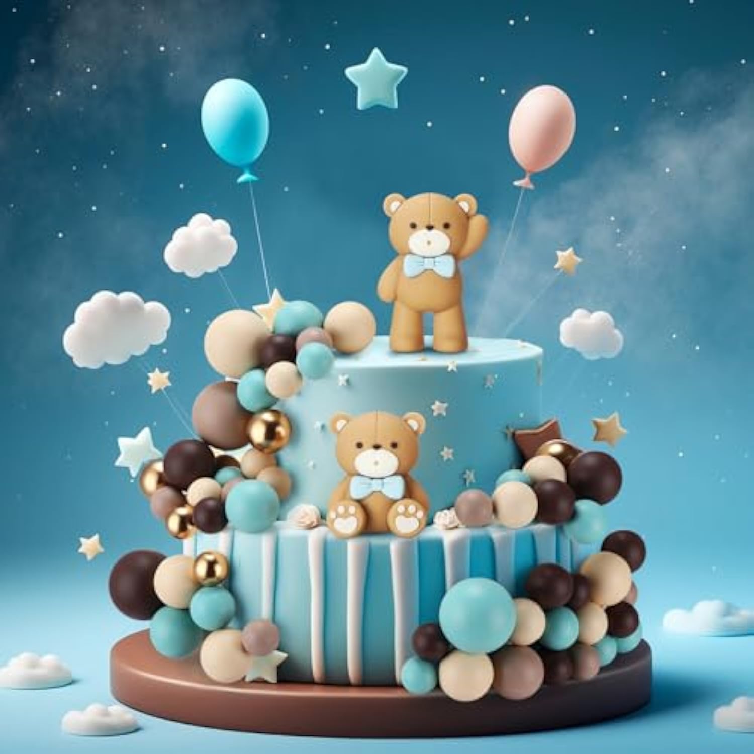 101 Pcs Bear Ball Cake Toppers Blue Brown Gold Khaki Mini Balloons Foam Balls Cake Toppers For Bear Birthday Baby Shower Wedding Decoration