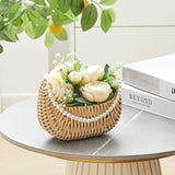 2 Pcs Rattan Flower Girl Basket With Pearl Handle Small Half Moon Wicker Basket For Wedding Flower Girl Picnic Garden Storage And Home Decor