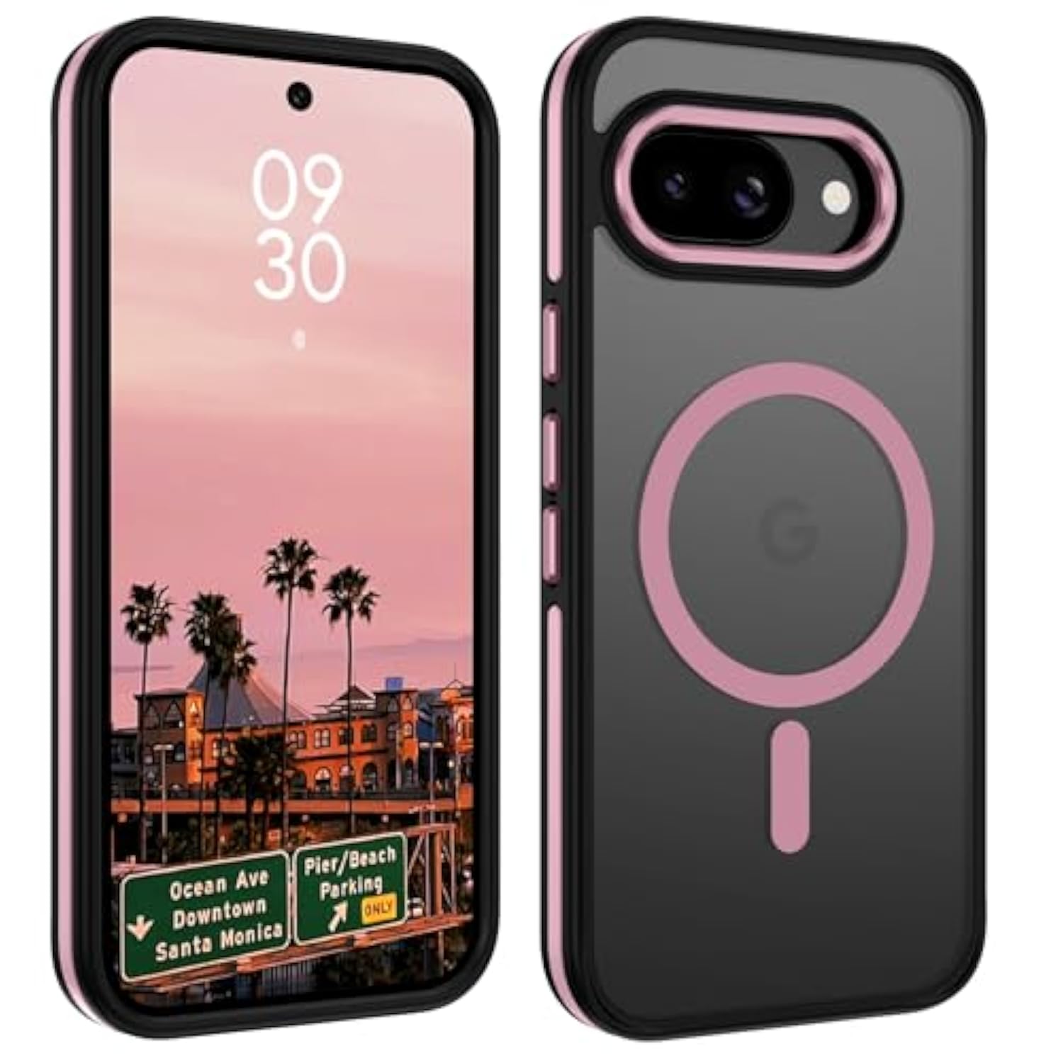 Case For Google Pixel 9A 6.2 Inch, Pixel 9A Phone Case Magnetic [Compatible With Magsafe] Slim Translucent Matte Men Women Girls Shockproof Protective Back Cover, Black/Hot Pink