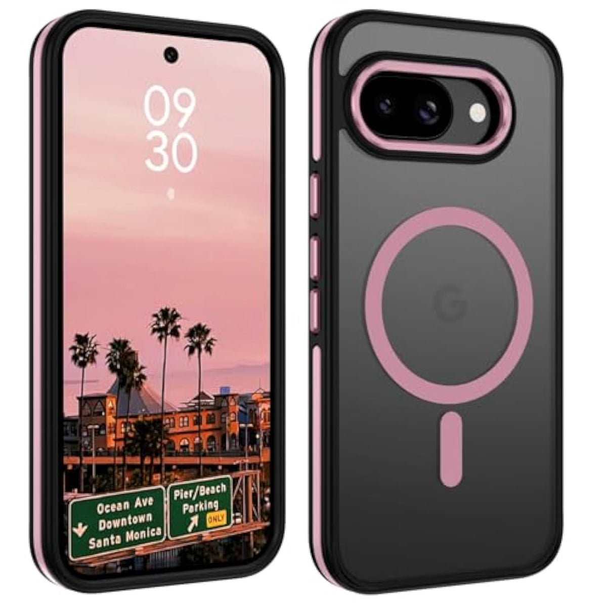 Case For Google Pixel 9A 6.2 Inch, Pixel 9A Phone Case Magnetic [Compatible With Magsafe] Slim Translucent Matte Men Women Girls Shockproof Protective Back Cover, Black/Hot Pink