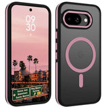Case For Google Pixel 9A 6.2 Inch, Pixel 9A Phone Case Magnetic [Compatible With Magsafe] Slim Translucent Matte Men Women Girls Shockproof Protective Back Cover, Black/Hot Pink